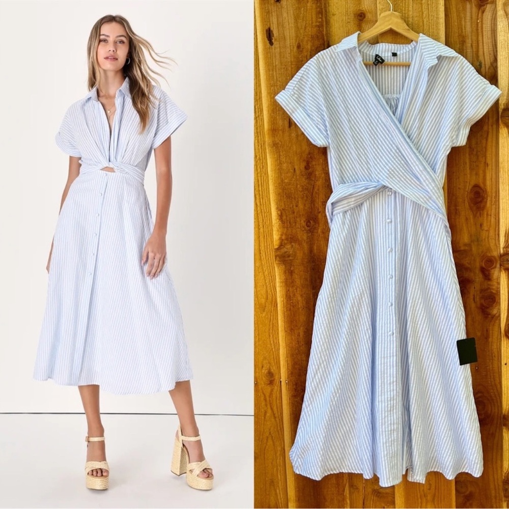 NWT Lulus Midi Striped Wrap Shirt Dress